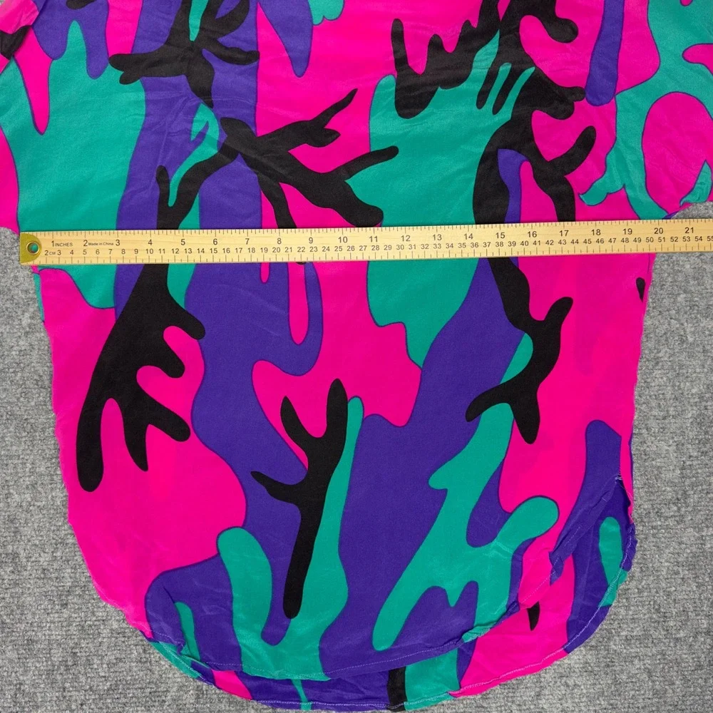 Vintage Flora Kung Shirt Womens 12 Pink Purple Silk Abstract‎ Bold Artsy 80s 90s
